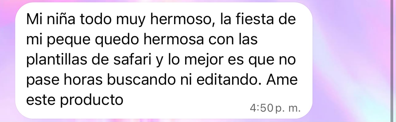 Captura de WhatsApp: testimonio sobre plantillas de safari
