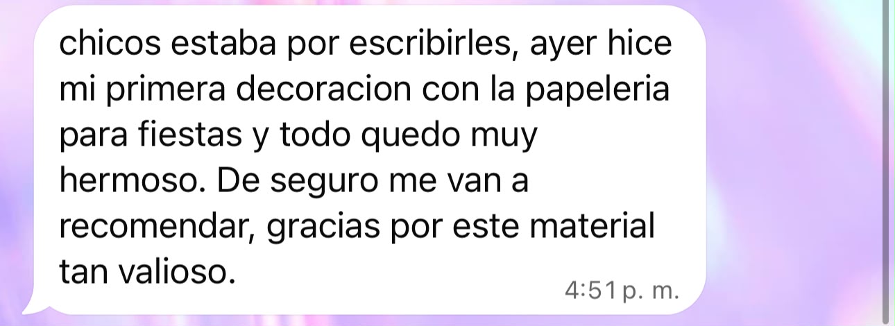 Captura de WhatsApp: testimonio sobre su primera decoración